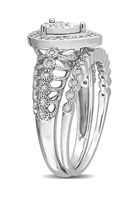 1/3 CT TW Teardrop Diamond Halo Bridal Ring Set Sterling Silver