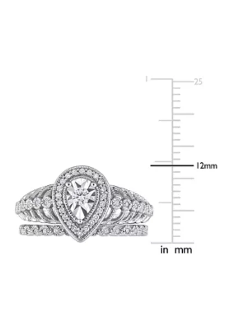 1/3 CT TW Teardrop Diamond Halo Bridal Ring Set Sterling Silver
