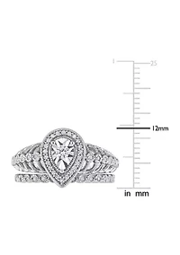 1/3 CT TW Teardrop Diamond Halo Bridal Ring Set Sterling Silver