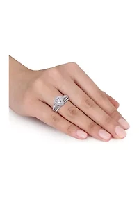 1/3 CT TW Teardrop Diamond Halo Bridal Ring Set Sterling Silver