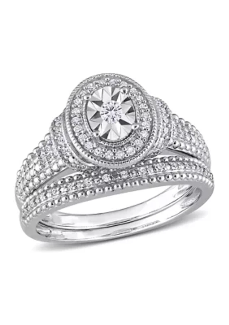 1/4 CT TW Diamond Oval Bridal Ring Set Sterling Silver
