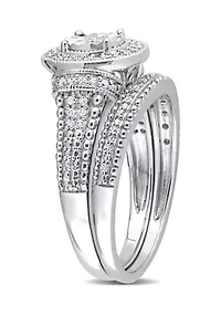 1/4 CT TW Diamond Oval Bridal Ring Set Sterling Silver