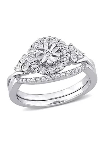 1/5 CT TW Diamond Vintage Bridal Set Sterling Silver