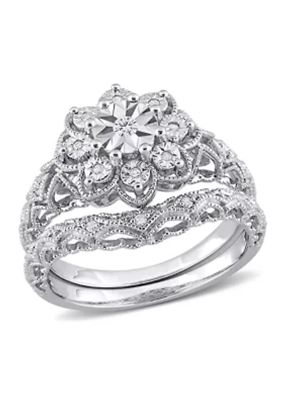1/10 CT TW Diamond Vintage Bridal Set Sterling Silver