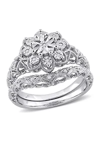 1/10 CT TW Diamond Vintage Bridal Set Sterling Silver
