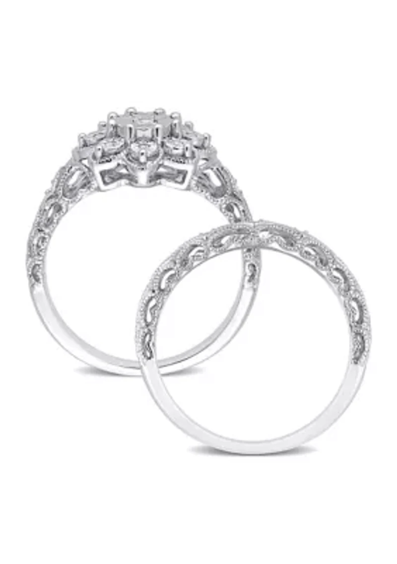 1/10 CT TW Diamond Vintage Bridal Set Sterling Silver