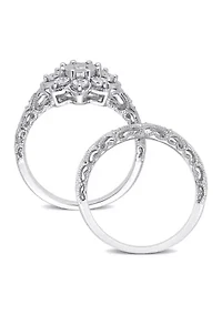 1/10 CT TW Diamond Vintage Bridal Set Sterling Silver