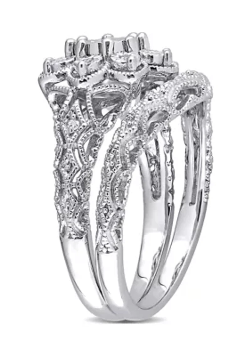 1/10 CT TW Diamond Vintage Bridal Set Sterling Silver