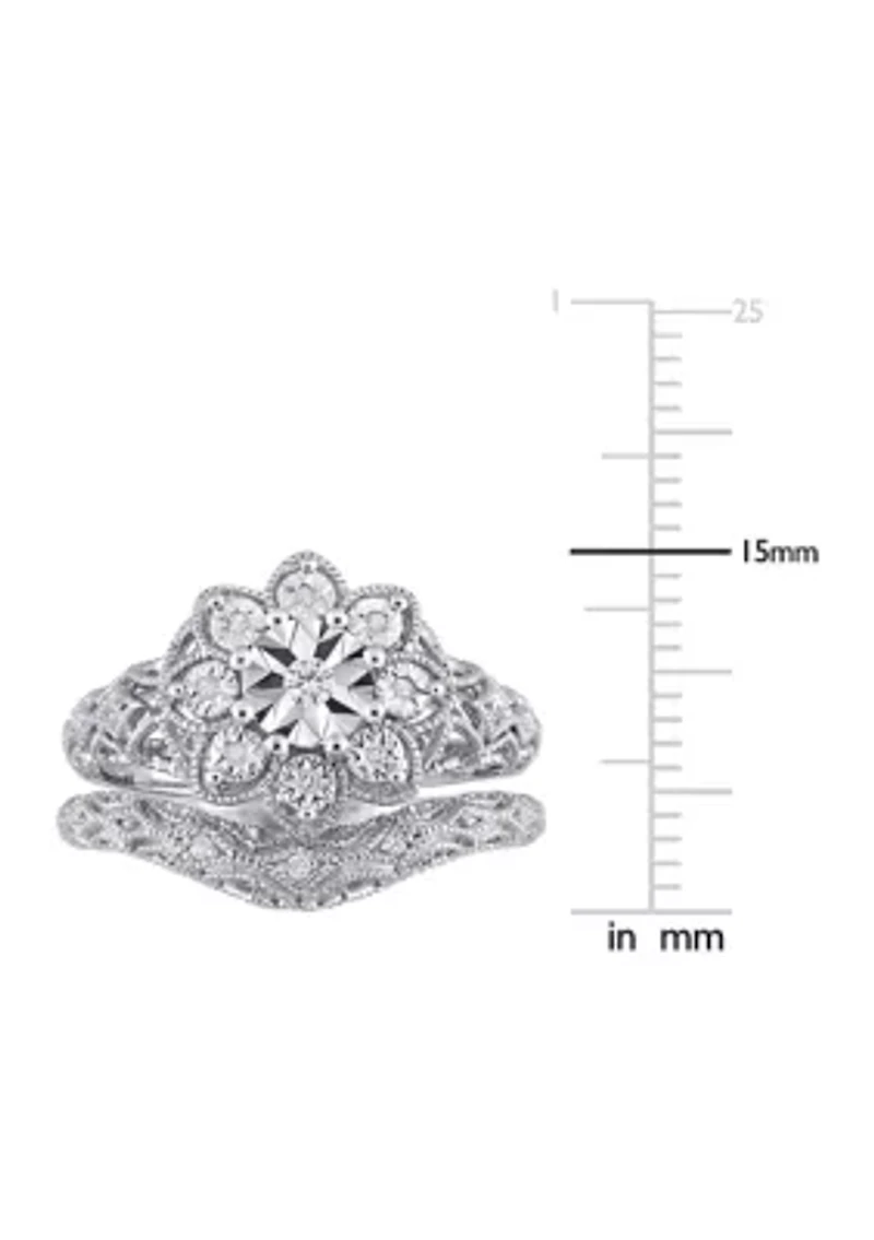 1/10 CT TW Diamond Vintage Bridal Set Sterling Silver