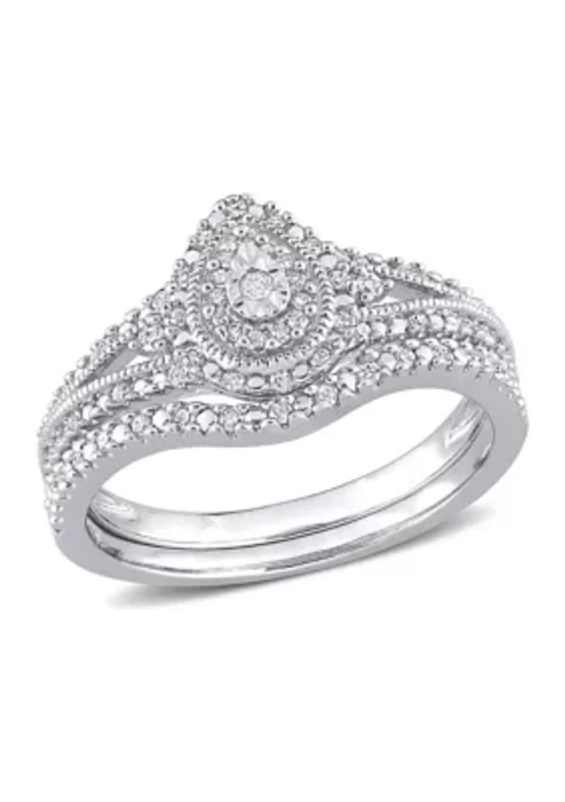 1/4 CT TW Diamond Vintage Bridal Set Sterling Silver