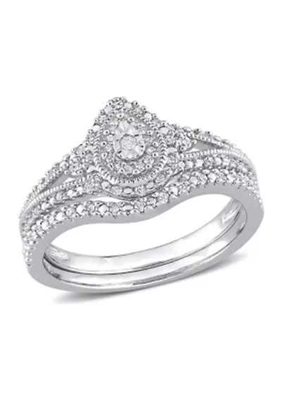 1/4 CT TW Diamond Vintage Bridal Set Sterling Silver