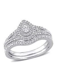 1/4 CT TW Diamond Vintage Bridal Set Sterling Silver