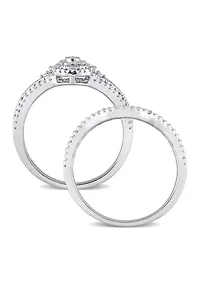 1/4 CT TW Diamond Vintage Bridal Set Sterling Silver