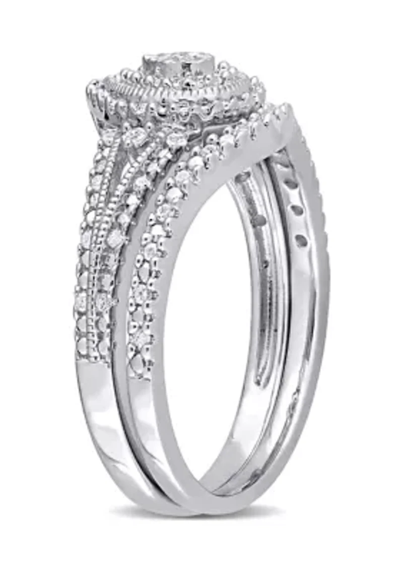 1/4 CT TW Diamond Vintage Bridal Set Sterling Silver