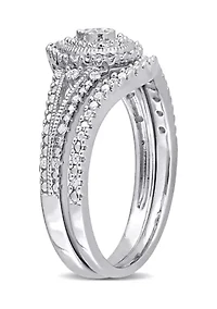 1/4 CT TW Diamond Vintage Bridal Set Sterling Silver