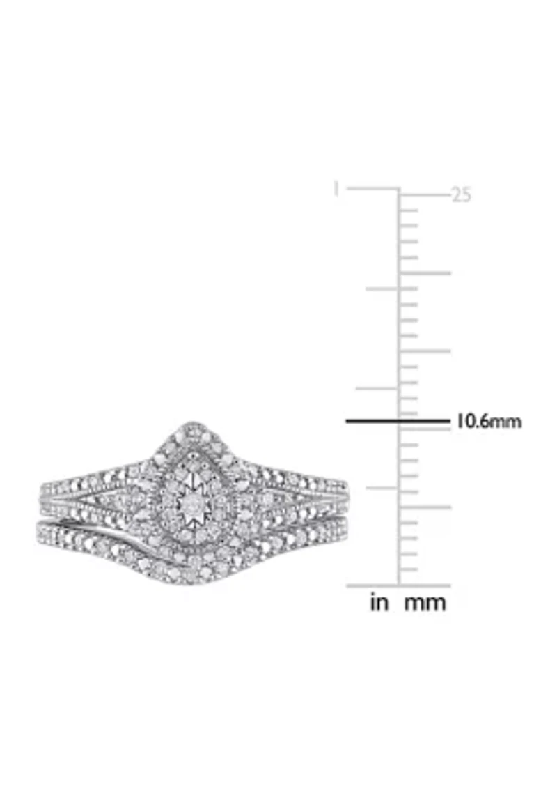 1/4 CT TW Diamond Vintage Bridal Set Sterling Silver