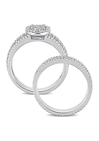 1/3 CT TDW Diamond Oval Shape Cluster Bridal Set Sterling Silver