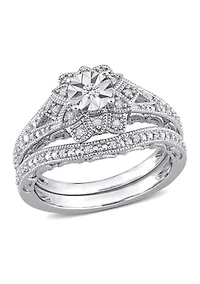 1/5 CT TW Diamond Vintage Bridal Set Sterling Silver