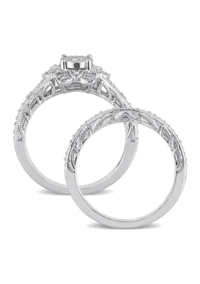 1/5 CT TW Diamond Vintage Bridal Set Sterling Silver