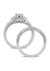 1/5 CT TW Diamond Vintage Bridal Set Sterling Silver