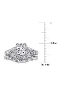 1/5 CT TW Diamond Vintage Bridal Set Sterling Silver