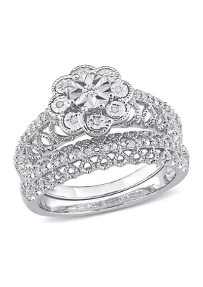 1/6 CT TW Diamond Vintage Bridal Set Sterling Silver