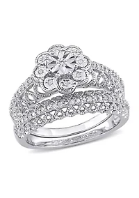 1/6 CT TW Diamond Vintage Bridal Set Sterling Silver