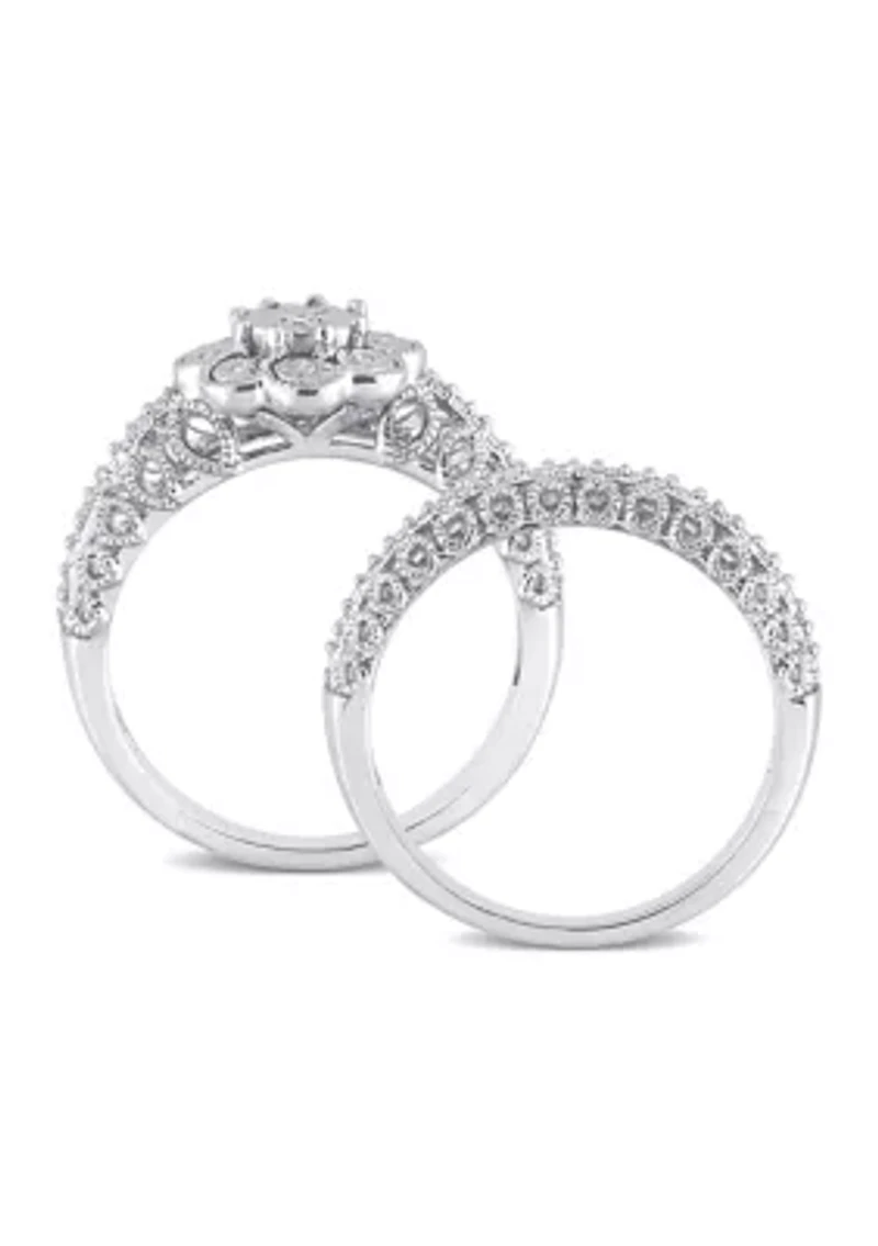 1/6 CT TW Diamond Vintage Bridal Set Sterling Silver