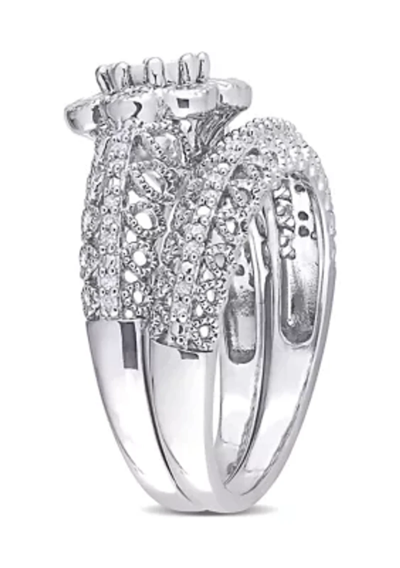 1/6 CT TW Diamond Vintage Bridal Set Sterling Silver