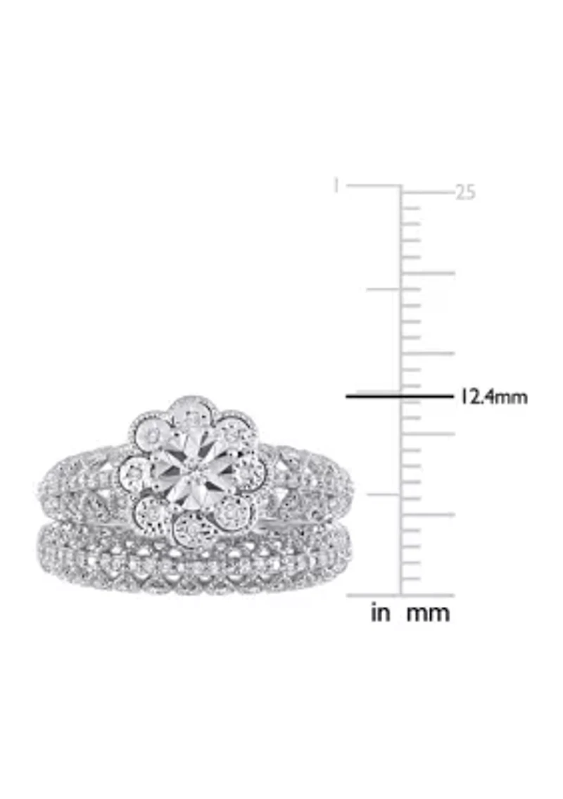 1/6 CT TW Diamond Vintage Bridal Set Sterling Silver