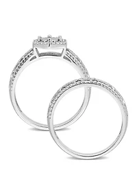 1/4 CT TW Diamond Hexagon Halo Bridal Ring Set Sterling Silver