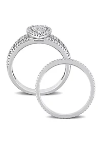 1/3 CT TW Diamond Teardrop Halo Bridal Set Sterling Silver