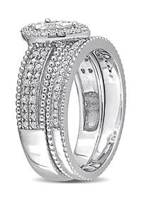 1/3 CT TW Diamond Teardrop Halo Bridal Set Sterling Silver