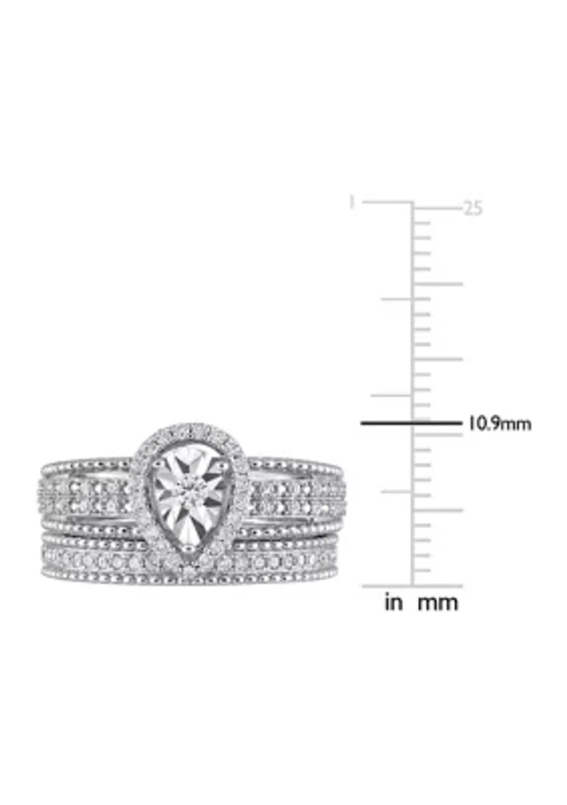 1/3 CT TW Diamond Teardrop Halo Bridal Set Sterling Silver