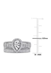 1/3 CT TW Diamond Teardrop Halo Bridal Set Sterling Silver