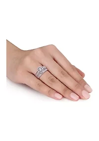 1/3 CT TW Diamond Teardrop Halo Bridal Set Sterling Silver
