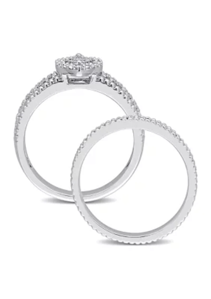 1/3 CT TDW Diamond Marquise Shape Cluster Bridal Set Sterling Silver