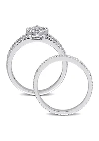 1/3 CT TDW Diamond Marquise Shape Cluster Bridal Set Sterling Silver