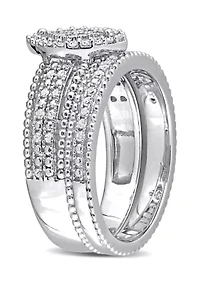 1/3 CT TDW Diamond Marquise Shape Cluster Bridal Set Sterling Silver