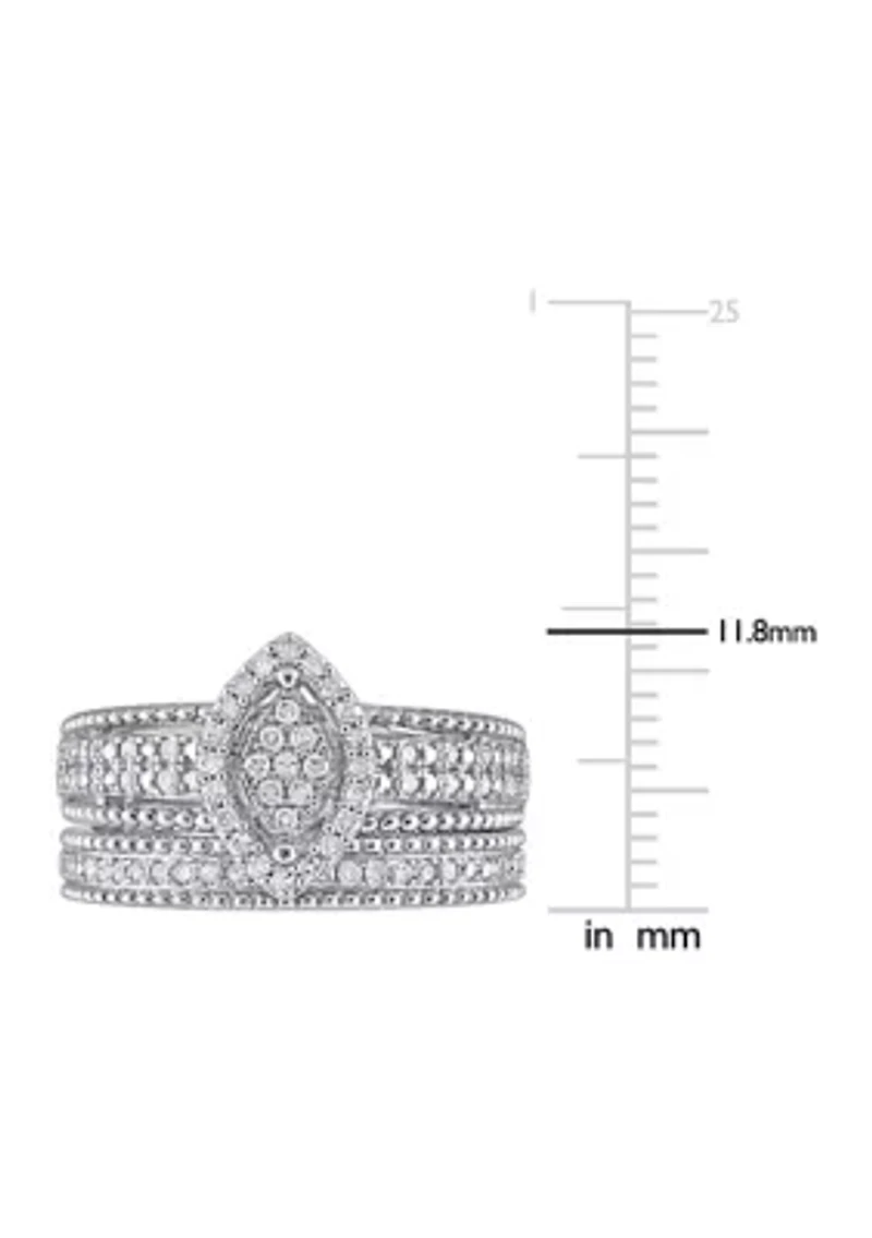1/3 CT TDW Diamond Marquise Shape Cluster Bridal Set Sterling Silver