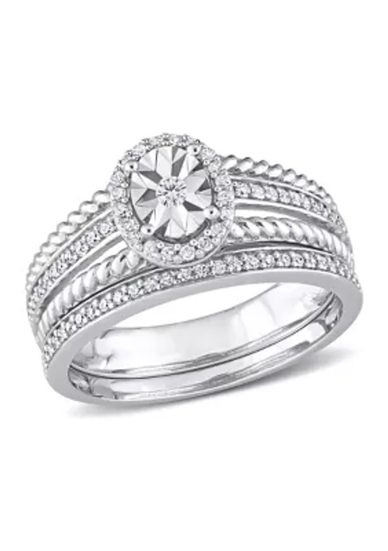 1/3 CT TW Diamond Oval Bridal Ring Set Sterling Silver