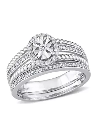 1/3 CT TW Diamond Oval Bridal Ring Set Sterling Silver