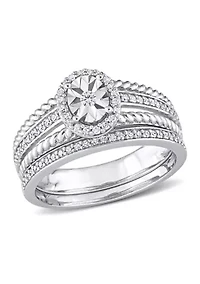 1/3 CT TW Diamond Oval Bridal Ring Set Sterling Silver