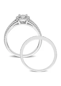 1/3 CT TW Diamond Oval Bridal Ring Set Sterling Silver