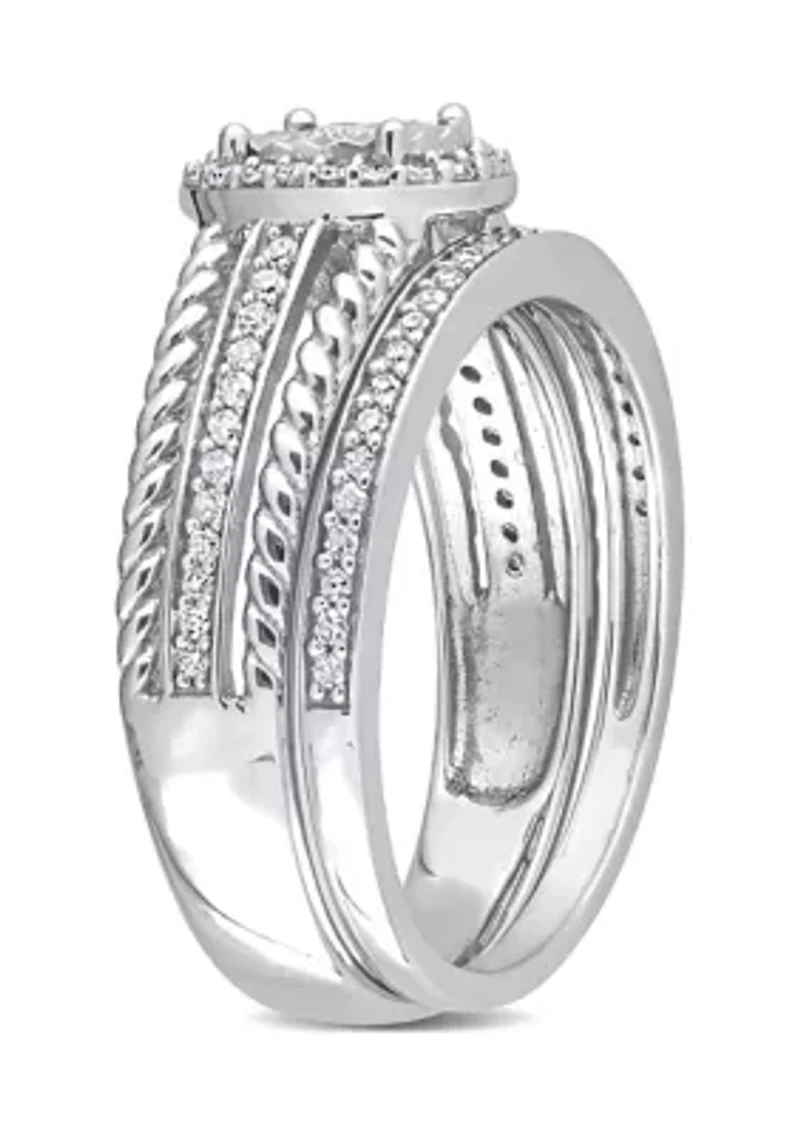 1/3 CT TW Diamond Oval Bridal Ring Set Sterling Silver