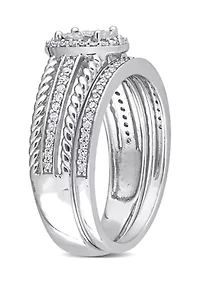 1/3 CT TW Diamond Oval Bridal Ring Set Sterling Silver