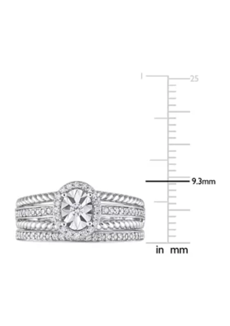 1/3 CT TW Diamond Oval Bridal Ring Set Sterling Silver