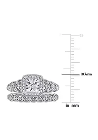 1/3 CT TW Diamond Square Halo Bridal Ring Set Sterling Silver