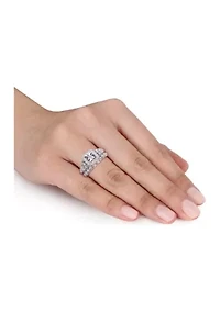 1/3 CT TW Diamond Square Halo Bridal Ring Set Sterling Silver