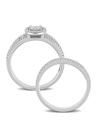 1/3 CT TW Diamond Oval Halo Bridal Set Sterling Silver